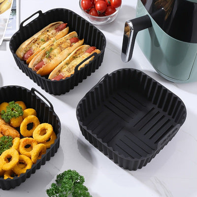1pc Reutilizable Forro de Silicona Cuadrado para Air Fryer de 20,32cm para 4-7 QT, Insertos No Adherentes para Horno y Microondas, Accesorio de Air Fryer Fácil de Limpiar