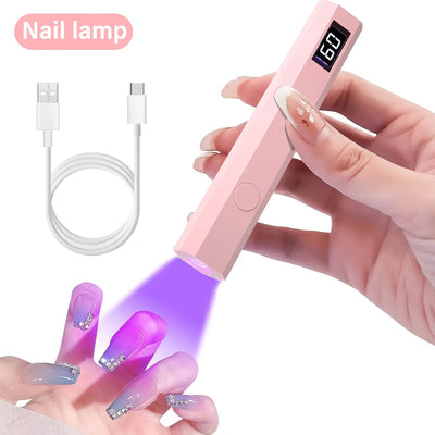 Secador de Uñas Portátil Recargable con Pantalla LED – Secado Rápido, Compacto y Ligero para Manos, Pies y Mejoras en Gel, Luz de Carácter Único Mejorado, Alto Realismo Visual, Diseño Ergonómico, Rosa, Lámpara de Uñas Manual, Secadora de Uñas Compacta, C