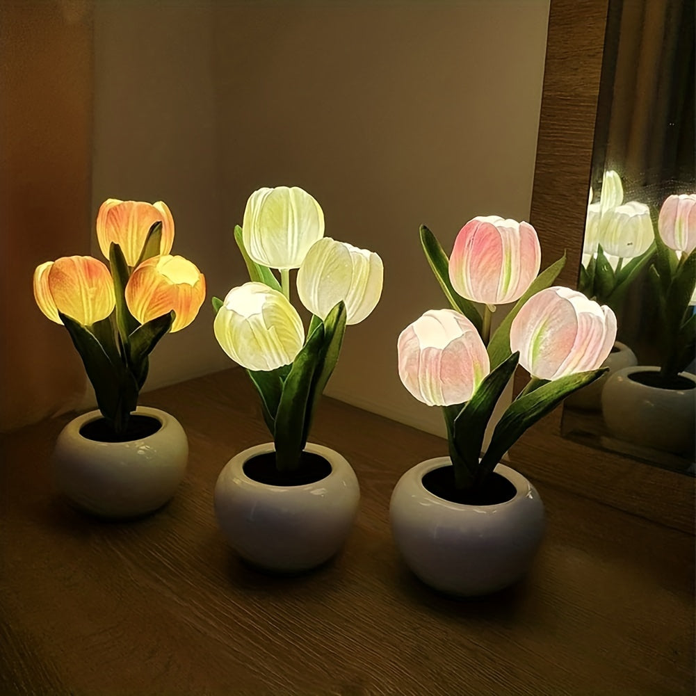 Luz Nocturna Romántica para Decorar, 1 pza Luz Nocturna LED de Simulación de Tulipán - Decoración Romántica para Jarrón - Adorno de Mesa para Sala de Estar, Dormitorio y Escritorio, Idea de Regalo Perfecta para el Día de la Madre - Mejora la Estética del