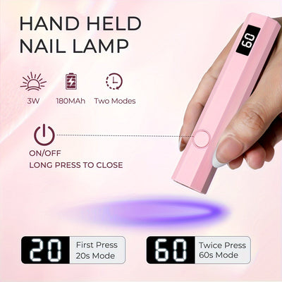 1pc Lámpara de Uñas Portátil con Pantalla LED - Secador de Uñas Recargable USB, Luz Relajante para Uñas y Pies, Diseño Duradero en Plástico, Sin Fragancia, Herramienta Ergonómica para Manicura en Casa, Batería Integrada, Compacto, Ideal para Profesionale