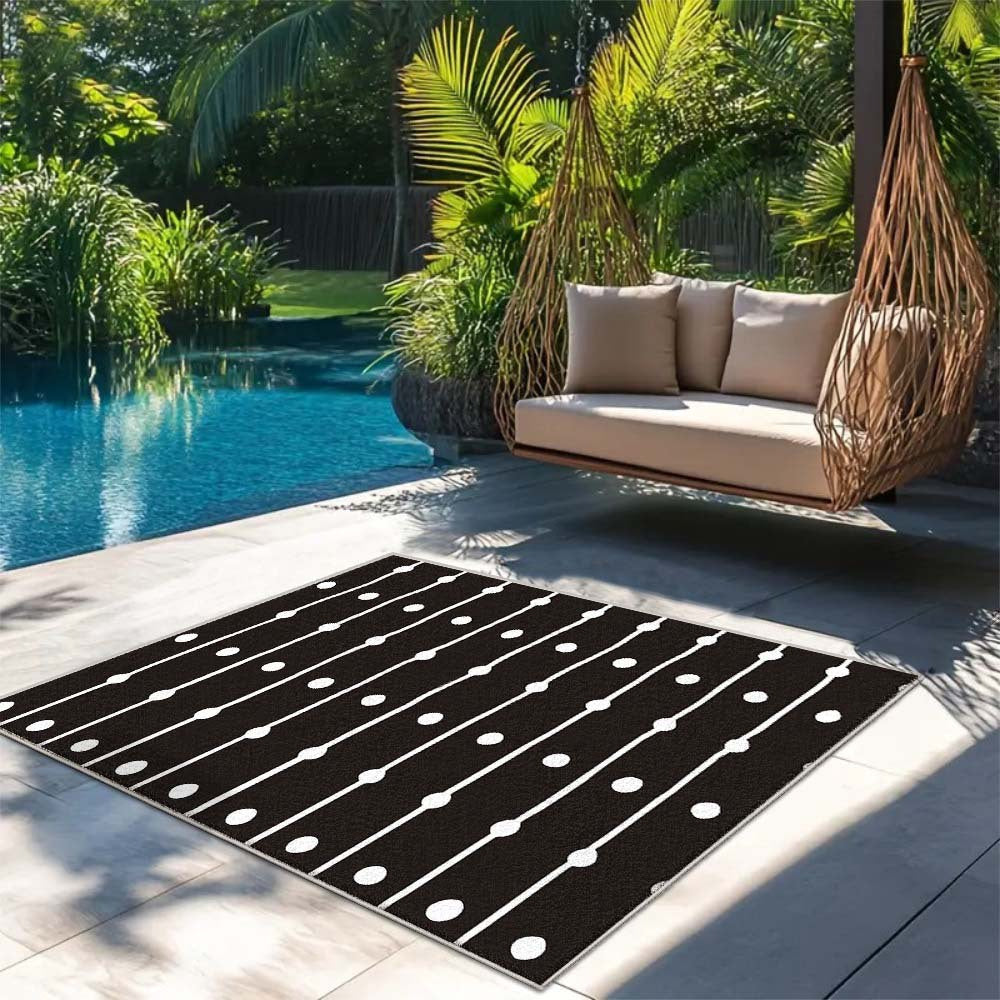 Alfombra Seven Stars de Poliéster Lavable a Máquina - Bajo Pelo para Interior/Exterior con Rayas, Cuadros y Diseños Sólidos, Base Antideslizante, Tamaños Grandes hasta 2.16m² para Patio, Jardín, Sala o Dormitorio
