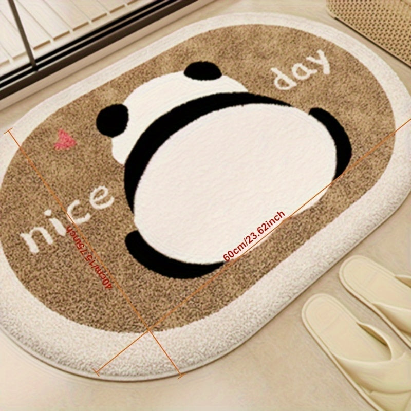 1 pza. Alfombra de baño de panda lindo - Alfombra de baño de felpa de poliéster, antideslizante, absorbente, suave y cómoda, alfombra de piso de decoración del hogar, decoración de invierno de felpa esponjosa