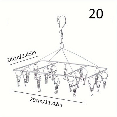 Estante de secado de calcetines de acero inoxidable con 20/30/40 clips, gancho giratorio a prueba de viento para calcetines, sujetadores, ropa interior y accesorios de lavandería, tendederos