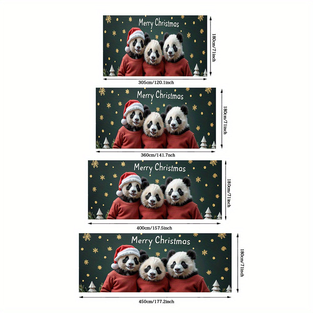 Lámpara de puerta 2D, 1 pieza, festiva, con panda y oso navideño - Poliéster, sombreros de Santa, copos de nieve y estrellas doradas, diseño ideal para decoraciones navideñas, fiestas hawaianas y de Halloween, uso interior/exterior, decoraciones navideña
