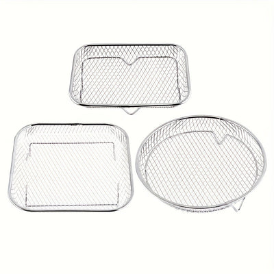 2 piezas de accesorios de freidora de aire de acero inoxidable, parrilla, papas fritas, muslos de pollo fritos - Apilables, adecuados para horno y freidora de aire, aptos para lavavajillas, elección perfecta para hornear saludablemente durante las vacaci