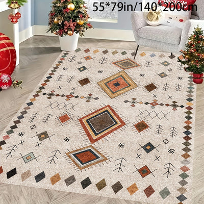 1 pieza de Alfombra Grande para Jardín al Aire Libre Estilo Marroquí Otoño Navideña Nueva de 850g/Grosor 0.8cm, Alfombra de Terciopelo Cristal Lavable en Máquina para Acampar en RV, Alfombra Persa Suave de Poliéster para Pasillo Sala Solárium y Suelos de