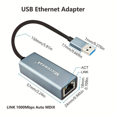 Adaptador de Ethernet USB-C Microweak 1000Mbps con puerto RJ45, compatible con MacBook Pro, iPad Pro, Dell XPS y más