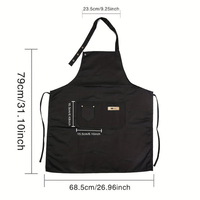 Un delantal de poliéster con correas ajustables para los hombros y bolsillos espaciosos, ideal para cocinar, jardinería, pintura, hornear y uso en restaurantes; un artículo imprescindible para los regalos navideños, especialmente para Navidad.