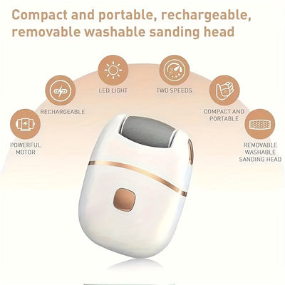 Lijadora eléctrica recargable para pies - Polimento grueso y ligero en color beige, exfoliación suave, -Remoción libre, portátil con 2 cabezas