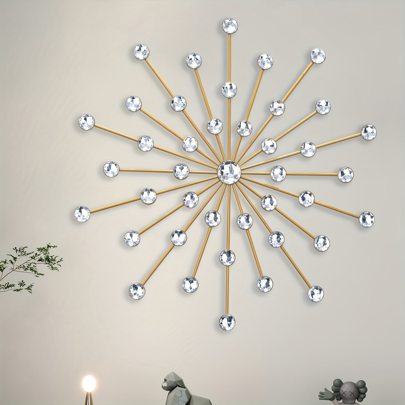 Arte de Pared Metálico Estrella Elegante - Estilo Clásico, Hierro Negro con Acentos de Cristal, Decoración Fácil de Colgar para Sala de Estar y Fondo de TV, Decoración del Hogar