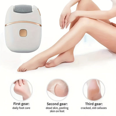 Exfoliador de pies recargable por USB, kit portátil con almohadillas de reemplazo para eliminar piel áspera y suavizar pies agrietados y secos, ideal para regalo, color beige claro