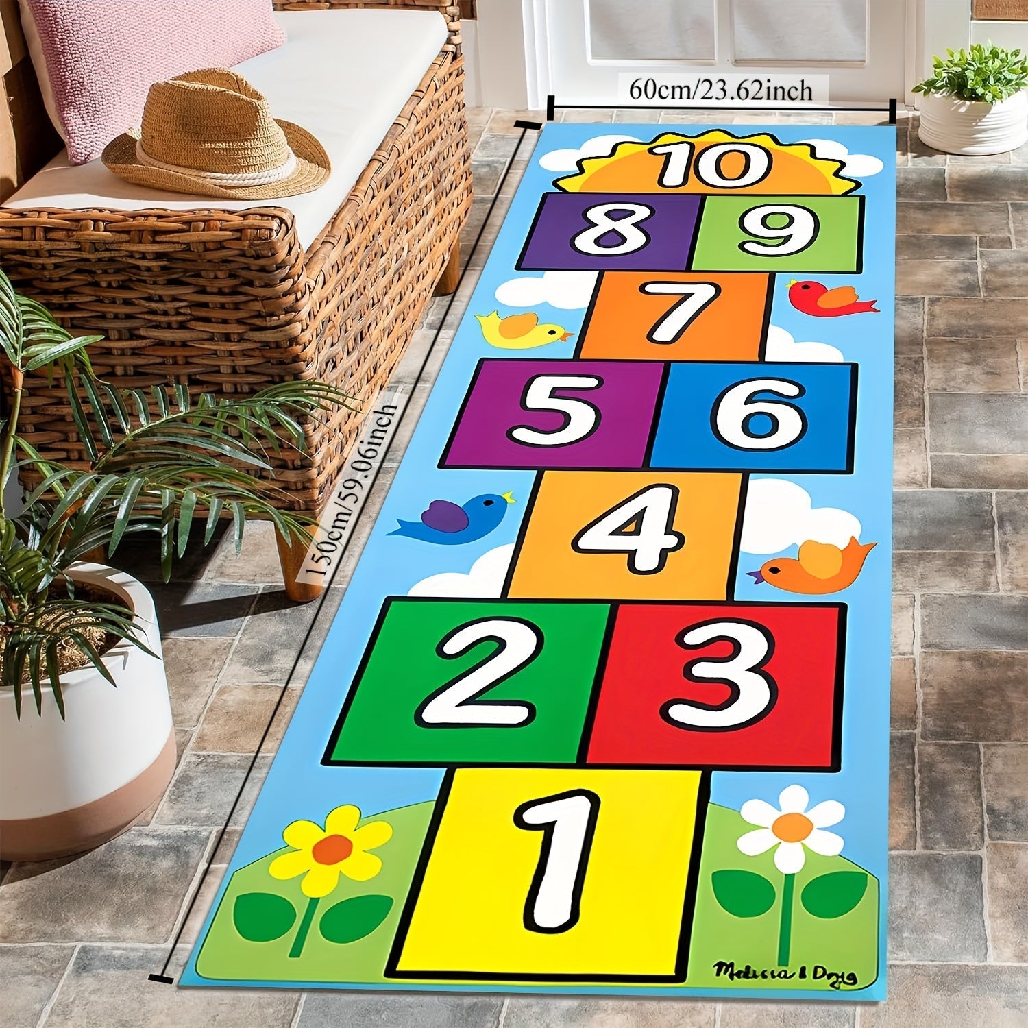 1 alfombra clásica de juego para saltar - Alfombra con números coloridos y estampado de dibujos animados, antideslizante, lavable a máquina, ideal para juegos en interiores, útiles escolares y decoración de aula, alfombra para sala de juegos | Alfombra d