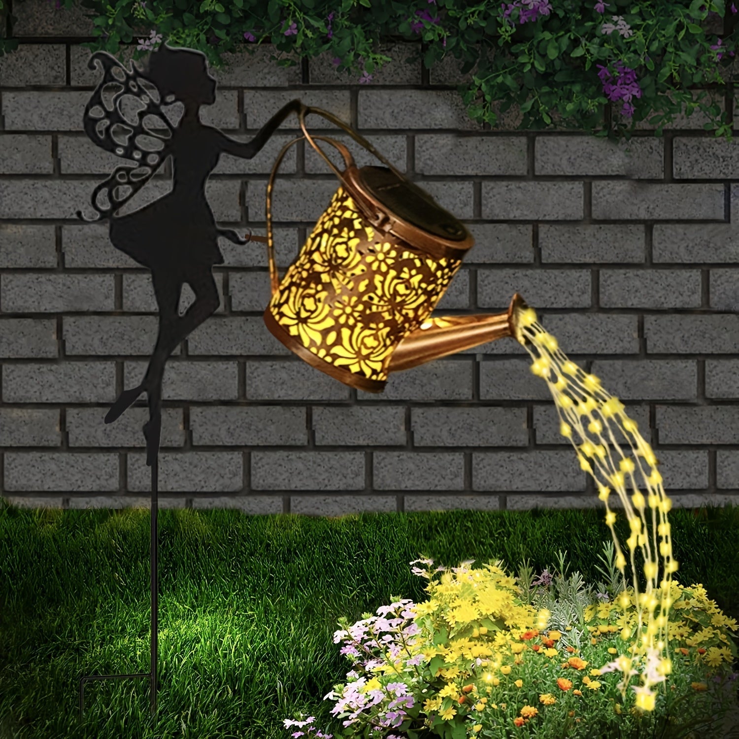 Gran regadera solar con luces - IP65, decoración de jardín de metal vintage, farol de pared solar para césped, sendero y decoración del hogar, decoraciones solares al aire libre.