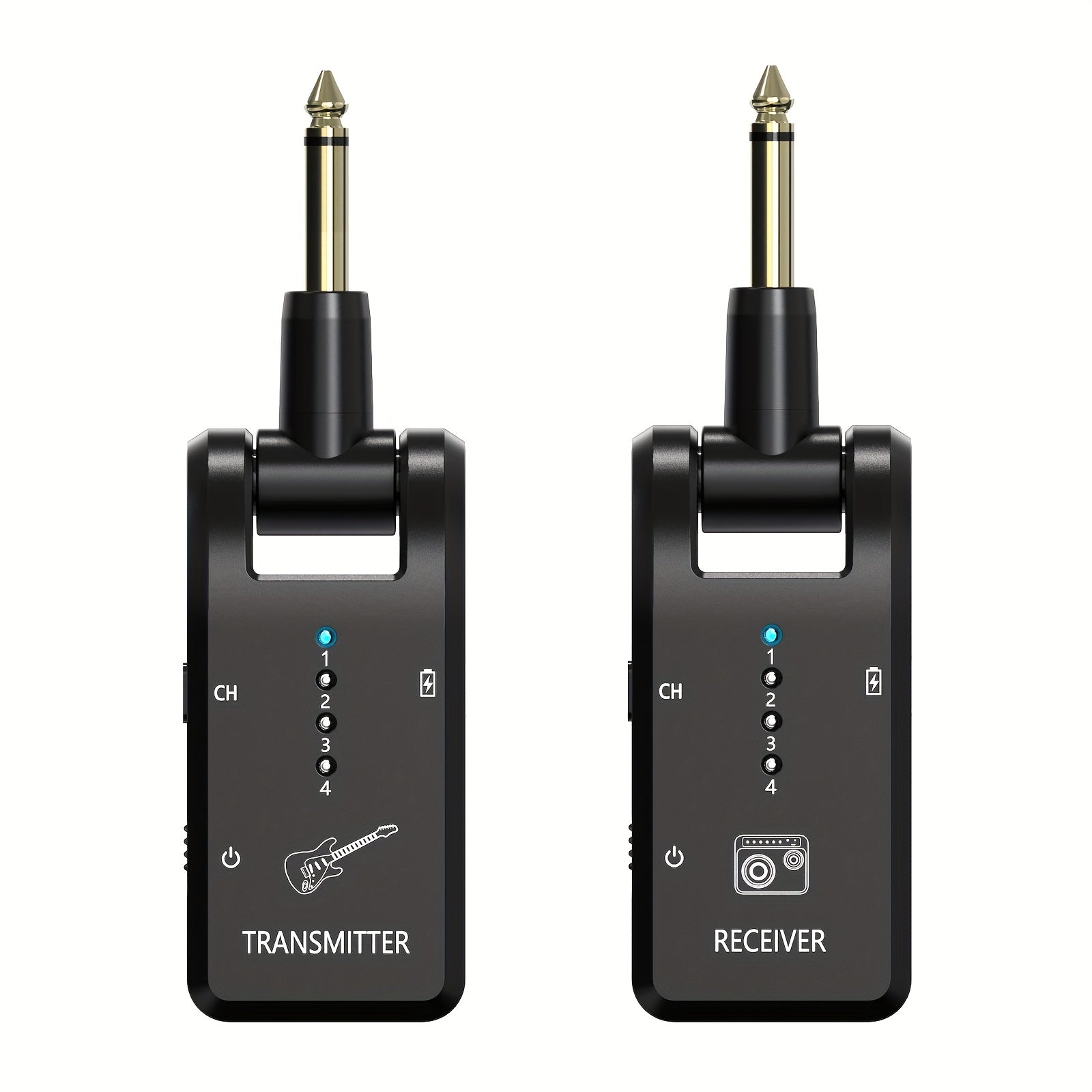 Sistema de guitarra inalámbrico de 2,4 GHz, receptor de audio recargable de 8 canales con carga USB-C, baja latencia para guitarra eléctrica, bajo y más, incluye amplificador, micrófono y accesorios para bajo y guitarra.