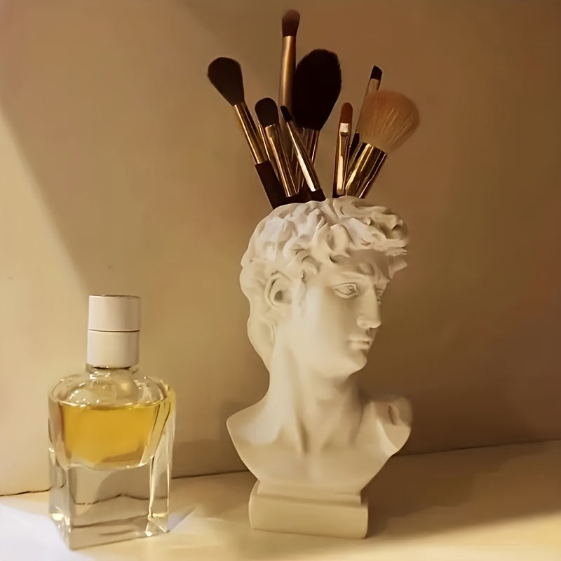 Soporte para Auriculares de Estatua Artística Creativa, Decoración de Escritorio para Oficina o Dormitorio, Adorno de Mesa con Forma de Cabeza, Soporte para Bolígrafos en Resina Sintética Ligera y Anticaída