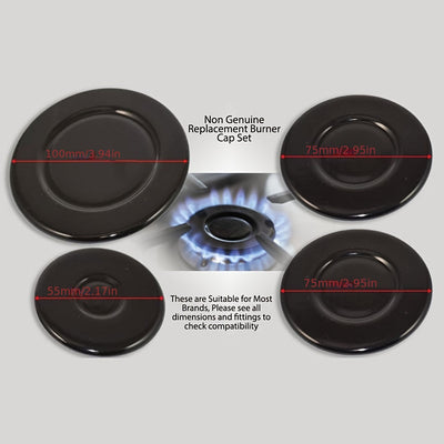 Paquete de 4 Cubiertas para Quemadores de Estufa de Gas Sabauf - Elegantes en , Duraderas y Fáciles de Limpiar, Ideales para Uso Doméstico 55mm 1pz + 75mm 2pzs + 100mm 1pz