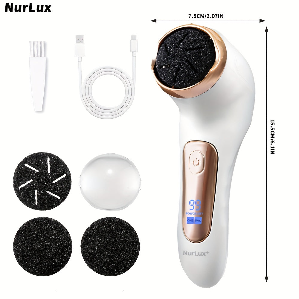 NURLUX WEEME, cortador eléctrico de pies, ajustable a 3 velocidades, con aspiración, pantalla LCD, recargable por USB, portátil para uso en casa y viajes, herramienta de cuidado de pies, diseño elegante, plástico duradero.