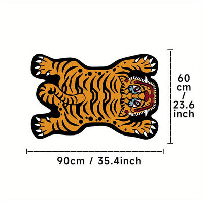 1 pieza de alfombrilla de área de tigre vibrante - Alfombrilla antideslizante y antideslizante con diseño de dibujos animados juguetón, 23,62 x 35,43 pulgadas, poliéster, ideal para dormitorio, sala de estar y decoración de entrada, decoración de dormito