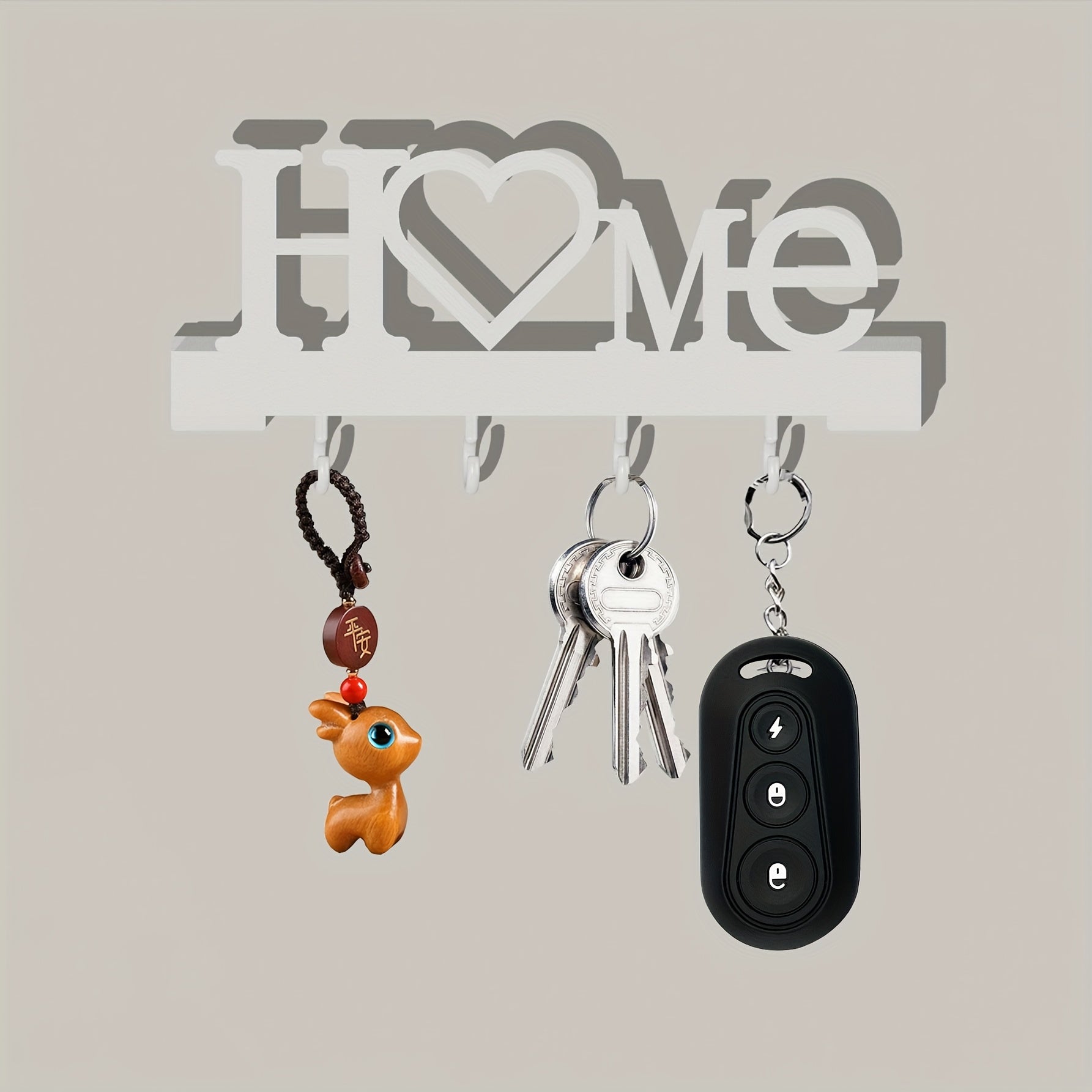 Portallaves con forma de "Amor en el hogar", 1 pieza, con ganchos, montaje en pared sin taladro, organizador metálico elegante para decoración de sala, ideal para llaves y accesorios, perchero decorativo | Portallaves moderno | Llavero metálico, colgador