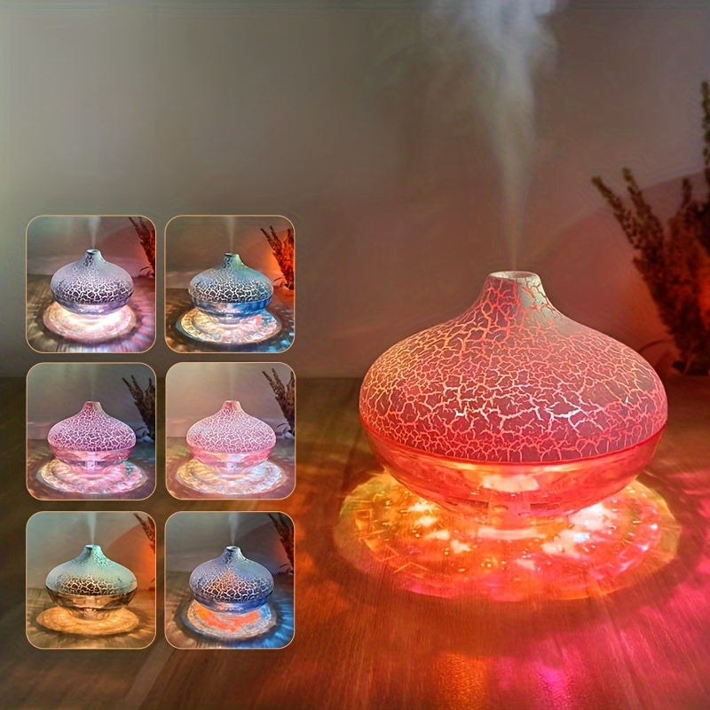 1pc de nuevo humidificador difusor de aroma de luz LED de cristal, 300 ml adecuado para múltiples escenarios, humidificador de grietas de cristal con luz ambiental colorida, dispositivo de hidratación de niebla nano silenciosa, no incluye baterías, alime