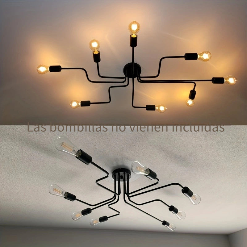 Lámpara de techo artística, juego de 1, 4/6/8 cabezales, estilo vintage industrial loft, luces LED modernas para decoración de sala de estar, montaje semiempotrado