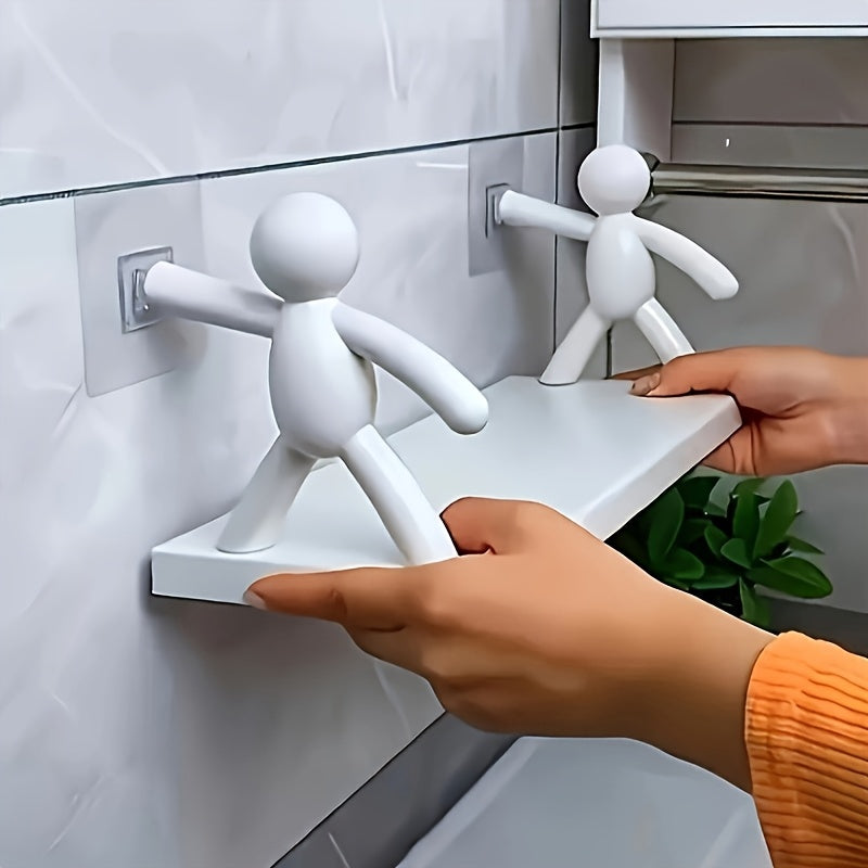 1pc Estante Adhesivo de Pared - Sin Necesidad de Taladro, Organizador Blanco y Lindo para Baño, Cocina, Decoración de Habitaciones, Diseño Minimalista Ahorrador de Espacio, Estantería para Baño, Estantes Decorativos, Diseño Divertido, Instalación sin Per