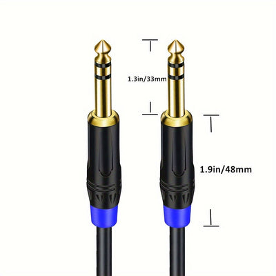 Cable de Audio TRS de Alta Resistencia de 1/4" a 1/4" - Conector Macho a Macho, Jack Estéreo, Interconexión Balanceada para Guitarra Eléctrica, Bajo, Mandolina | Conectores Chapados en Oro, Blindaje de Alta Densidad