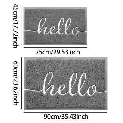 1 pza. tapete de entrada con mensaje hola/bienvenido, antideslizante, absorbente, lavable a máquina, rectangular, de polipropileno, para interior/exterior, garaje, entrada, patio, resistente a suciedad y lodo, fácil de limpiar, color gris