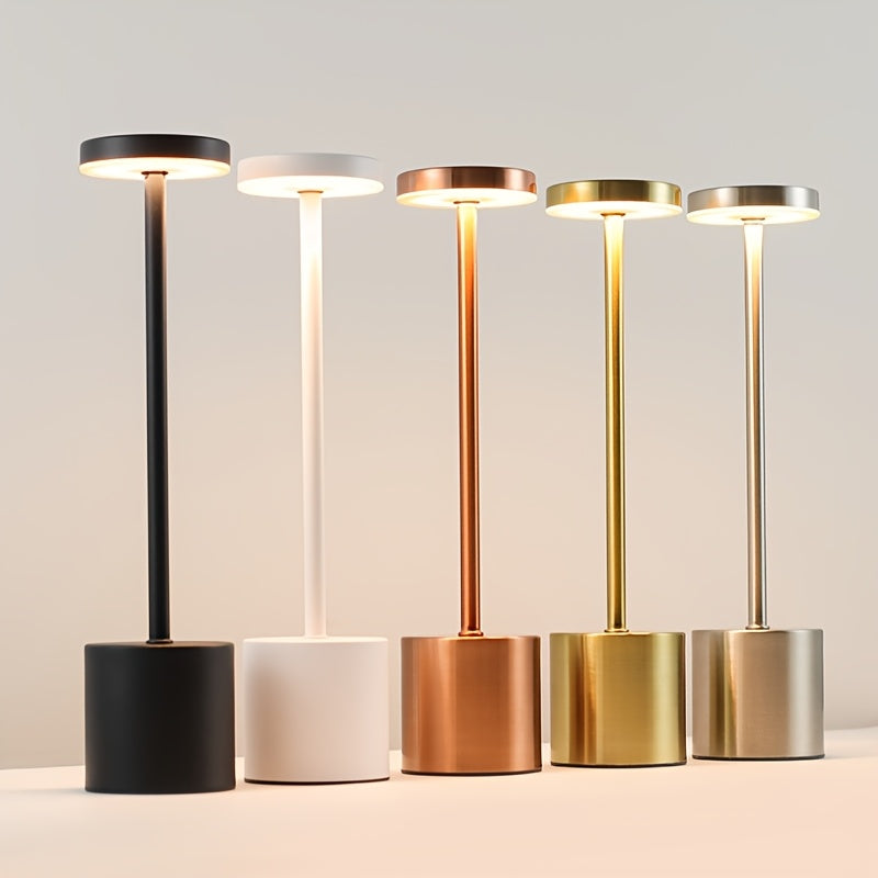 1pieza Lámpara de mesa de metal moderna con toque, carga USB, color ajustable, regulable, pequeña luz nocturna, acabado pulido, color sólido, base de aluminio cepillado, con batería de litio recargable, para decoración de sala de estar, dormitorio, mesa