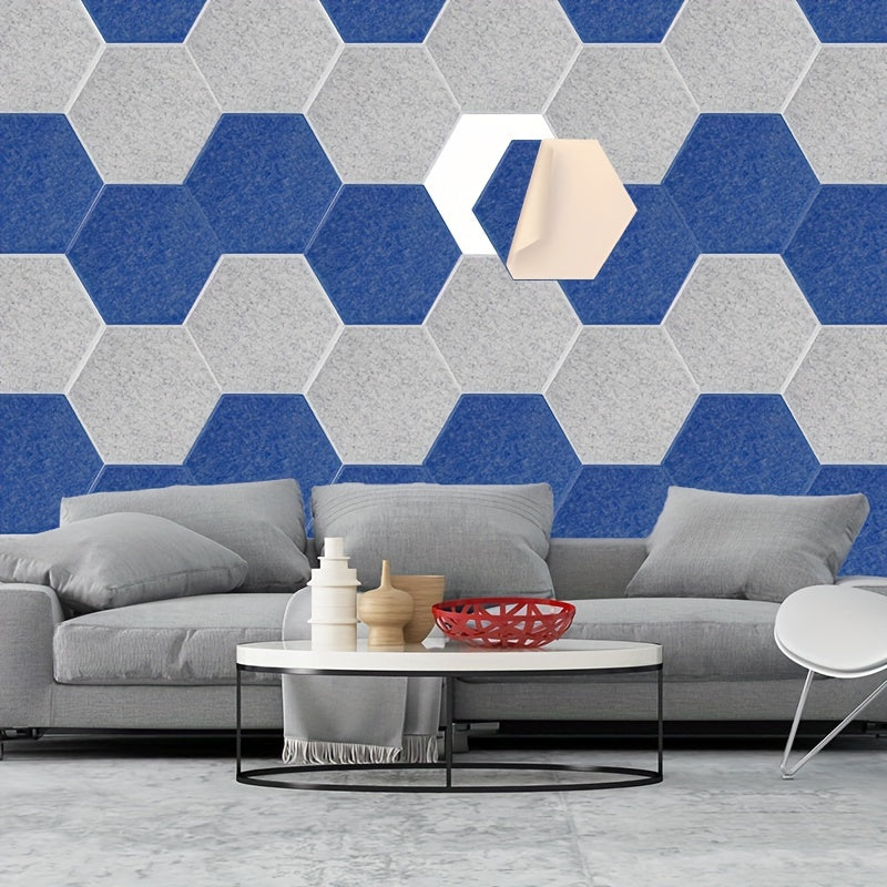 Pañales de pared acústicos hexagonales de poliéster de 12 unidades - Densidad de 1,21 kg/m², espesor de 9 mm, clase B1, autoadhesivos, para salas de juego, estudios de cine, aulas de música, salas de conciertos - Gris, blanco, negro, pañales de pared acú