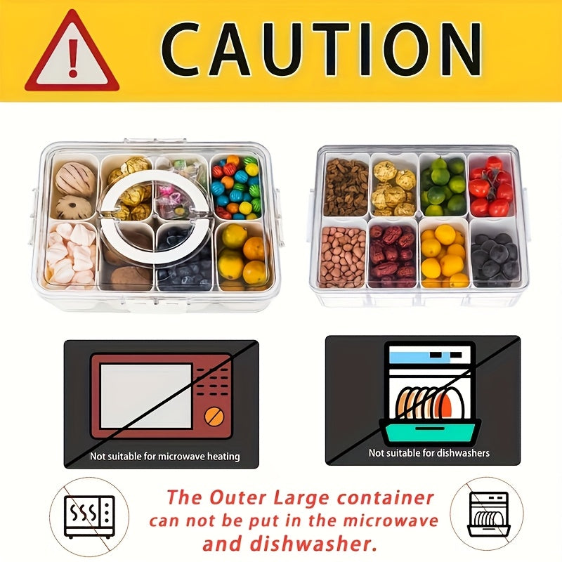 1 pza., Bandeja de servicio dividida en 8 compartimentos con tapa y asa, Snackle Box, Contenedor de charcutería, Platos de aperitivos portátiles, Organizador transparente para dulces, frutas, nueces, aperitivos, perfecto para fiestas, suministros de coci