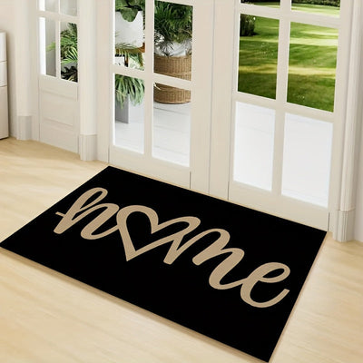1 pieza de alfombrilla de entrada con forma de corazón "Bienvenido" - Lavar en máquina, negro con caligrafía dorada, ideal para decoración de entrada, cocina, sala de estar y dormitorio, alfombrilla para