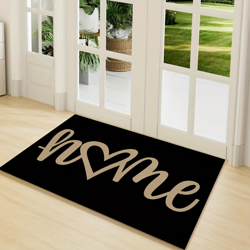 1 pieza de alfombrilla de entrada con forma de corazón "Bienvenido" - Lavar en máquina, negro con caligrafía dorada, ideal para decoración de entrada, cocina, sala de estar y dormitorio, alfombrilla para