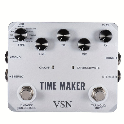 Pedal de retardo VSN Pedal de retardo de guitarra Time Maker 11 tipos de pedales de retardo definitivos Pedal de efecto de bajo con Tap Tempo True Bypass