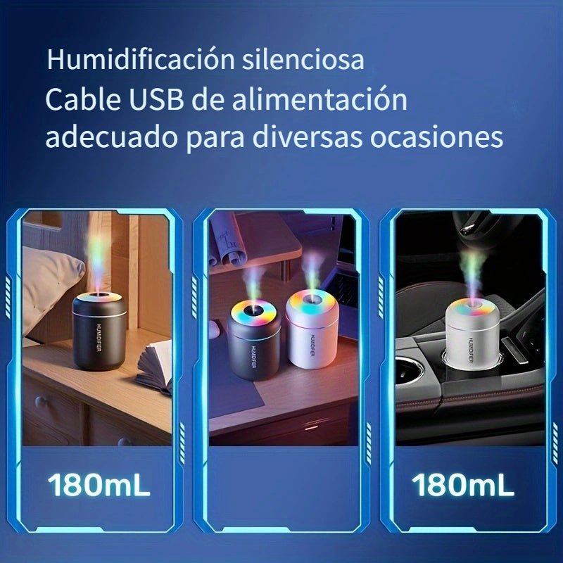 Humidificador Compacto de 6.09oz con Alimentación USB, Luces Coloridas y Aromaterapia - Ideal para Dormitorio, Coche, Hogar, Decoración de Dormitorios - Batería No Incluida