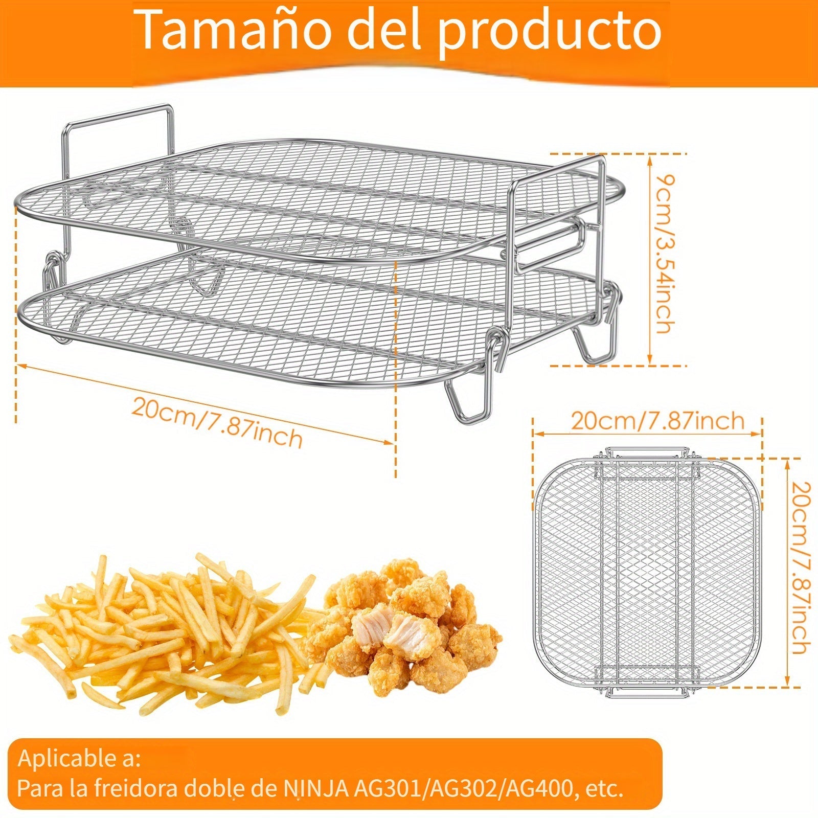 2 piezas de Rejillas para Freidora de Aire de Acero Inoxidable de 20.32cm - Apilables, Resistentes al Calor, Apto para Lavavajillas, Accesorios para Deshidratador y Horno para Freidoras de Aire Cuadradas, Promueve una Cocción Uniforme y Resultados Crispo