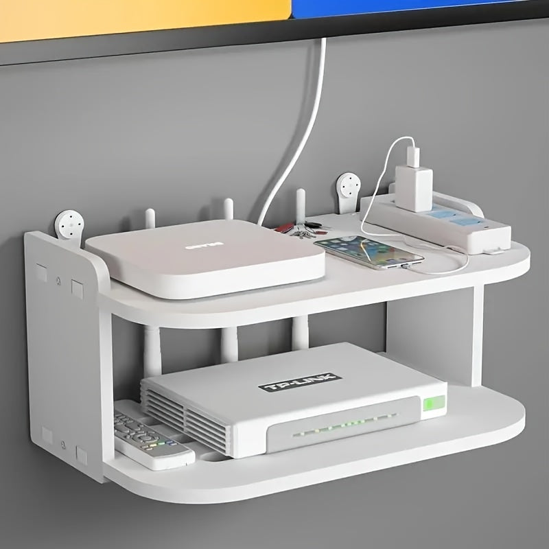 Estante de pared para ahorrar espacio, 1 unidad, material PP, organizador para router y decodificador de TV sin necesidad de taladrar, solución de almacenamiento sin carga, estantes de esquina