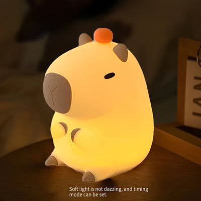 Lámpara de Noche con Temática de Animales Moderna Capybara con Control Táctil y Función de Temporizador - Batería de Litio Recargable USB de 1200mAh, Sombrilla de Plástico Portátil, Ideal para Diversos Cuartos, Regalo Perfecto (Paquete de 1)