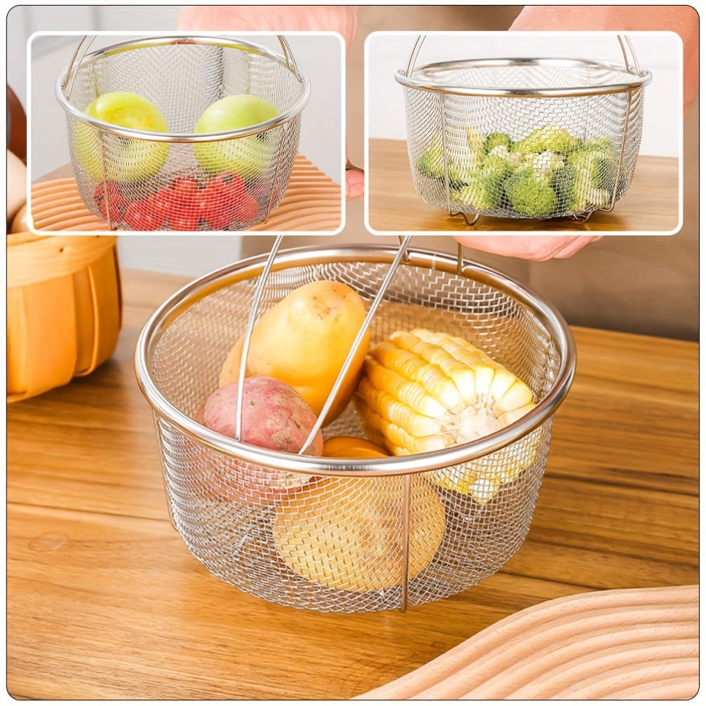 1pc Accesorio Multifuncional de Acero Inoxidable de 8 Pulgadas para Freidora - Cesta de Vapor Portátil con Soporte para Pies, Rejilla de Drenaje y Diseño Anti-Escaldaduras para Cocinar a Vapor y Freír de Forma Segura en Cocinas Domésticas y Profesionales