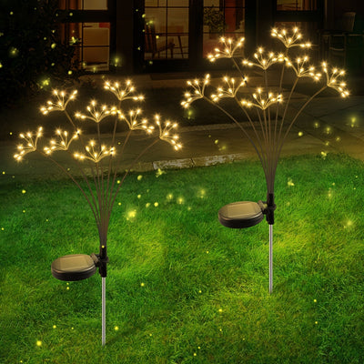 2 piezas de luces solares para jardín, regalos de decoración navideña al aire libre, 160 luces de fuegos artificiales de estrella LED, 2 modos de iluminación, luces solares para jardín impermeables para decoración de patio/camino/césped