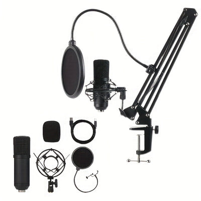 Kit de Micrófono de Condensador USB Profesional con Soporte de Brazo Metálico en Forma de Corazón – Plug & Play, Brazo Giratorio de 360°, Protección contra Rocío y Accesorios para Podcasting, Gaming y Grabación en Vivo, Kit de Micrófono para Podcasting|S