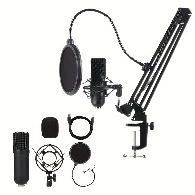 Kit de Micrófono de Condensador USB Profesional con Soporte de Brazo Metálico en Forma de Corazón – Plug & Play, Brazo Giratorio de 360°, Protección contra Rocío y Accesorios para Podcasting, Gaming y Grabación en Vivo, Kit de Micrófono para Podcasting|S