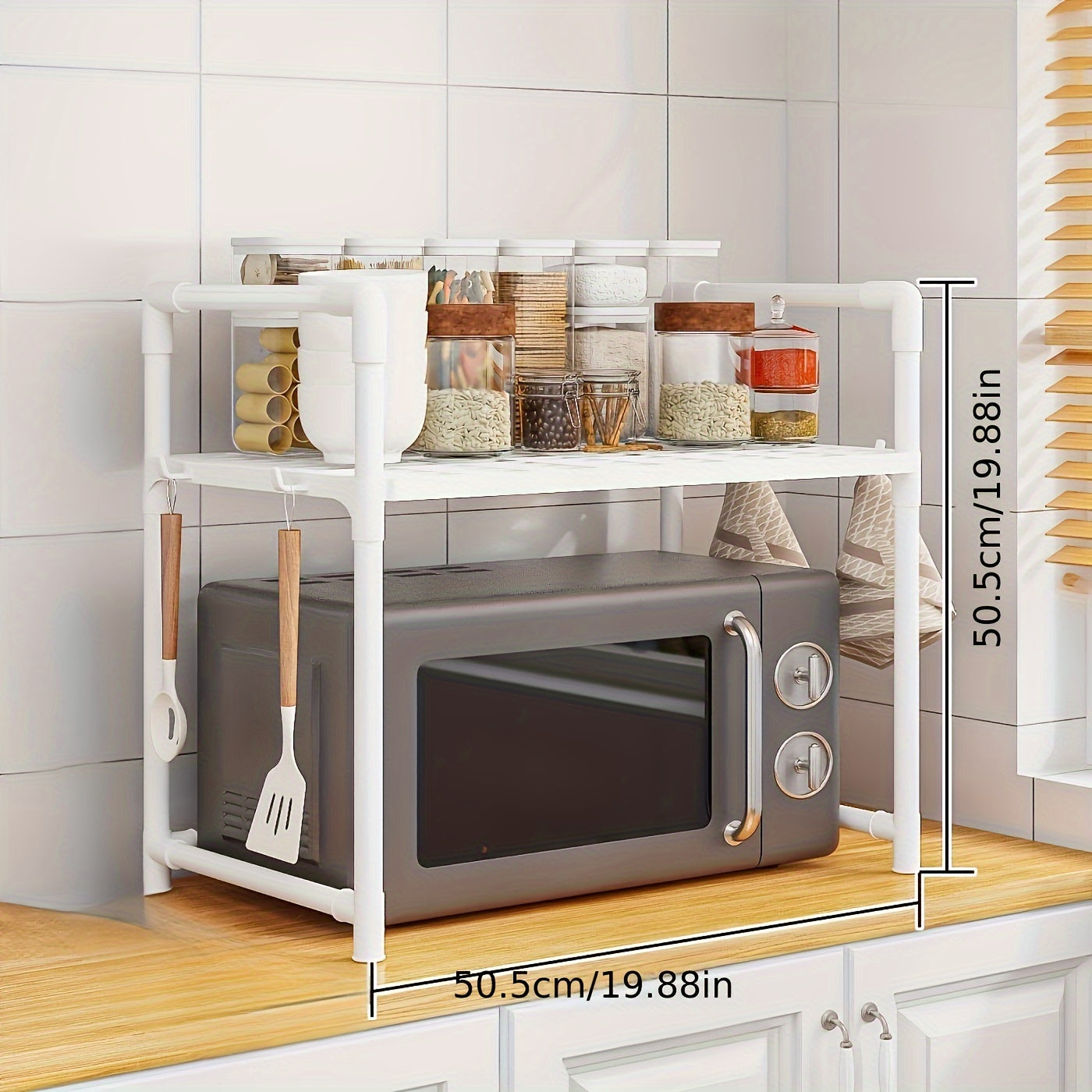 Soporte de microondas de mostrador sin necesidad de electricidad, estantería de plástico de 50,5 cm, organizador de almacenamiento abierto para horno, diseño ahorrador de espacio