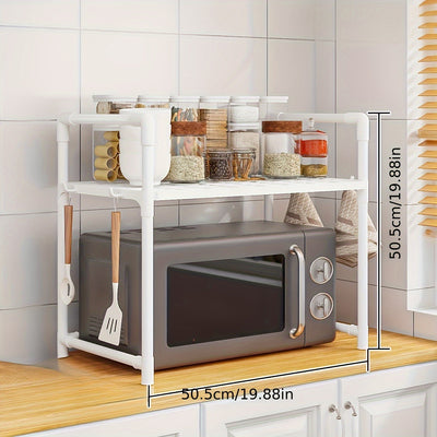 Soporte de microondas de mostrador sin necesidad de electricidad, estantería de plástico de 50,5 cm, organizador de almacenamiento abierto para horno, diseño ahorrador de espacio