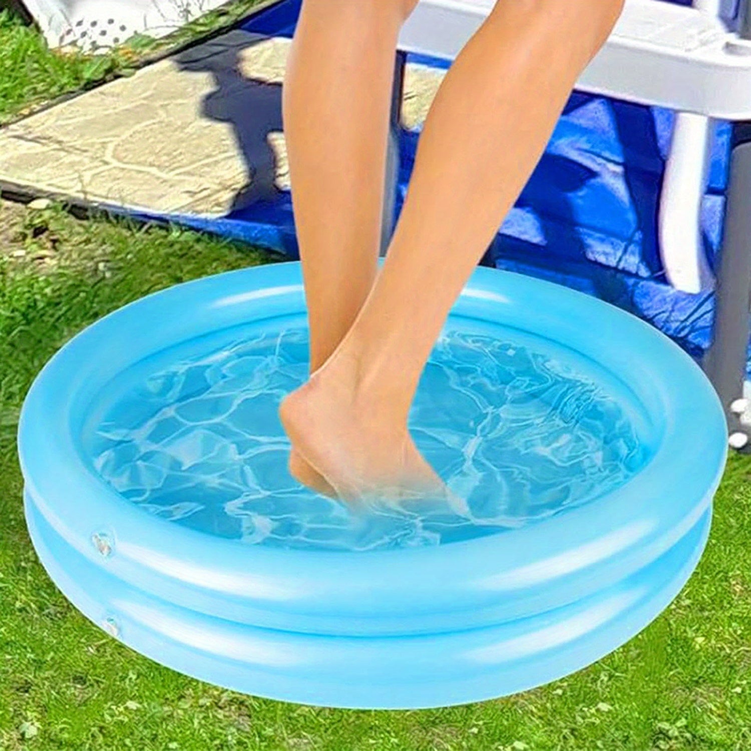 Popular Choice Bañera Inflable para Pies Azul - Duradera y Portátil, Ideal para Escaleras de Piscina, Uso Familiar al Aire Libre y Relajación, Diseño Minimalista, Sin Necesidad de Electricidad