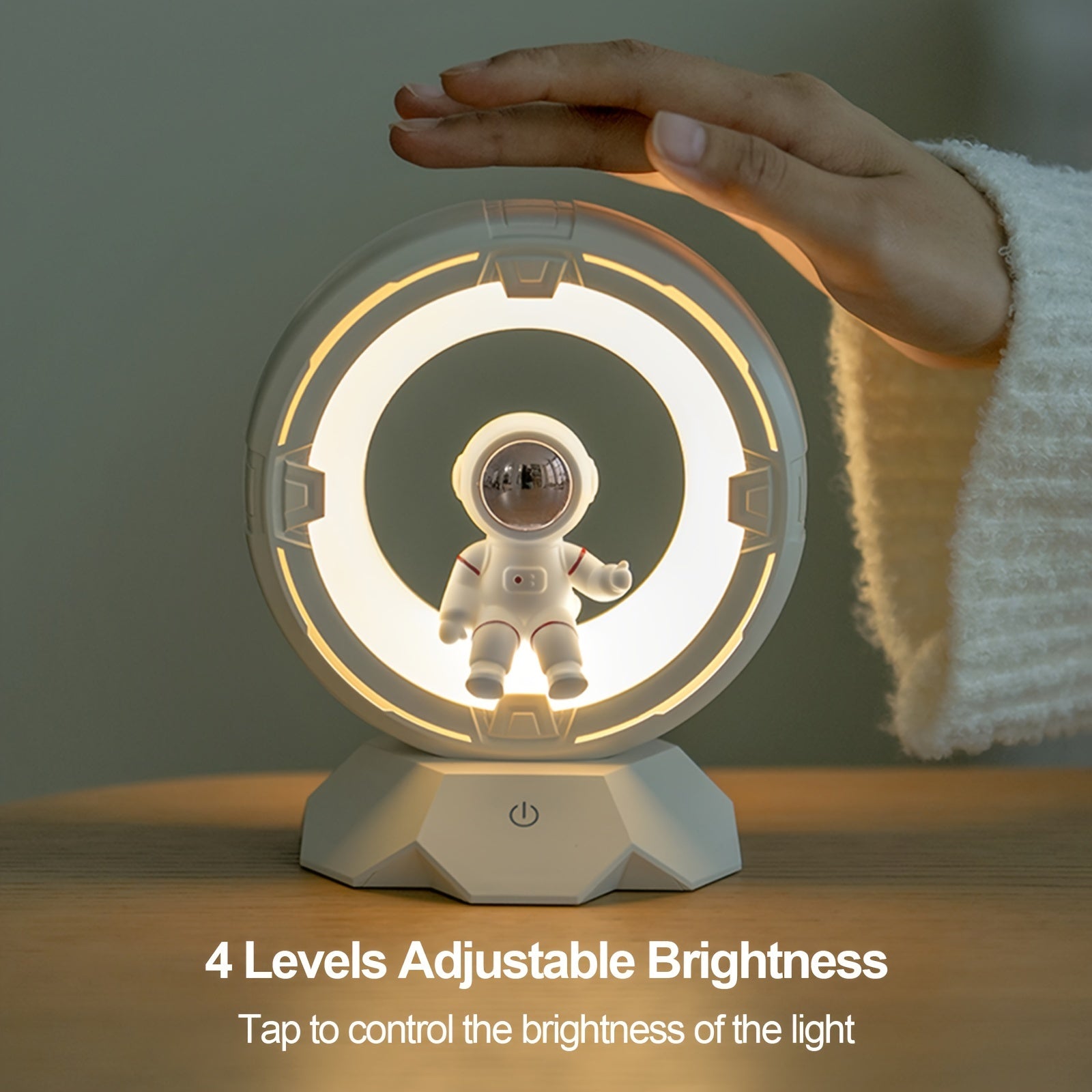 BGPRIDER Moderna Lámpara de Noche Astronauta, Control Táctil 3-Color LED Lámpara de Mesilla, 4 Niveles de Brillo Ajustables, Batería de Litio Recargable de 1200mAh, Inalámbrica, con Placa de Mesa para Dormitorio, Ideal para Regalos de Cumpleaños y Navida