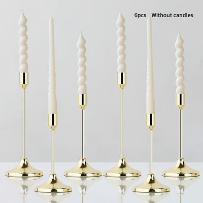 Elegante Juego de 6 Candelabros Metálicos Dorados para Bodas y Aniversarios - Acabado Pulido, Perfecto para Decoraciones de Mesas en Casa y Restaurantes (Velitas No Incluidas)