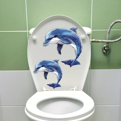Calcomanías de Delfines que Brillan en la Oscuridad para Inodoro - Decoración de Baño de PVC de 20x30cm, Diseño Caprichoso de Delfín Azul y Autoadhesivo para el Hogar, Baño y Decoración del Inodoro