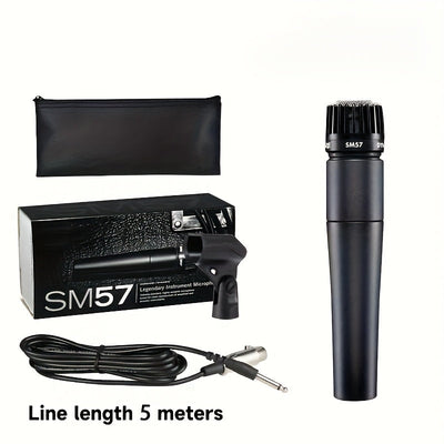 Micrófono dinámico SM57 para instrumentos - Micrófono inalámbrico profesional de mano para escenario, karaoke y grabación vocal, con enchufe de 6,35 mm, negro con accesorios (no necesita batería), micrófono de escenario | Micrófono profesional | Micrófon