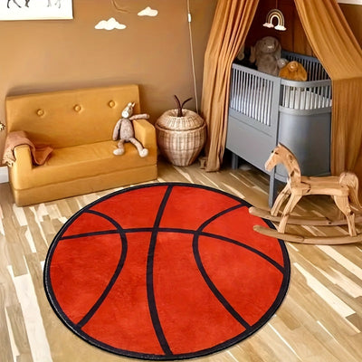 1pc Alfombra Redonda con Temática de Baloncesto Engrosada - Poliéster Suave y Cómodo, Lavable a Máquina - Ideal para Decoración de Dormitorio, Sala de Estar, Sala de Juegos - Suave y Cómoda para Pies, Alfombras para Dormitorio